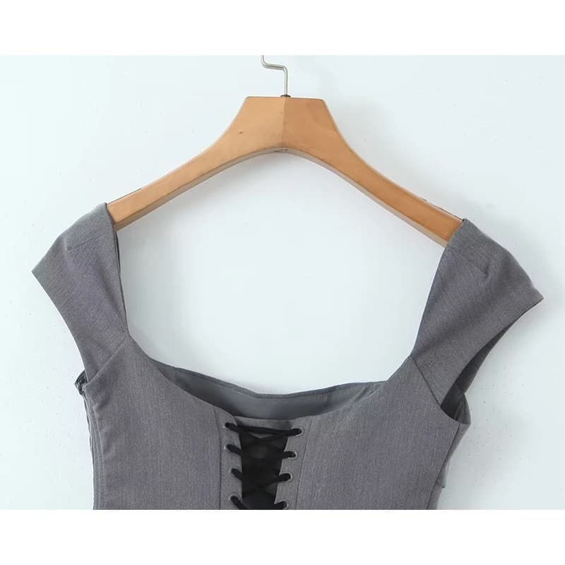 YENKYE-Haut Court à Manches Courtes et Col Carré pour Femme, Vêtement à Lacets, Bandage dans le Dos,