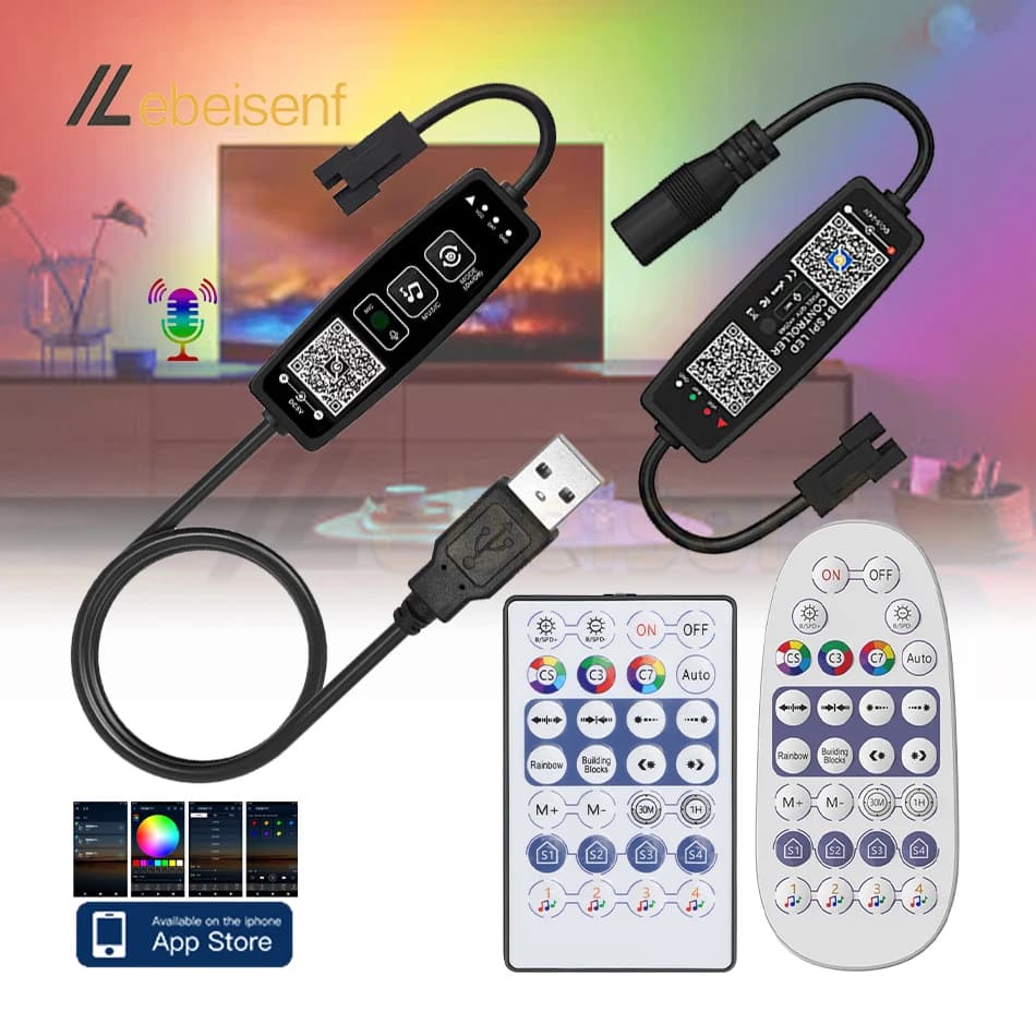 Contrôleur de musique LED DC/USB Bluetooth SPI 5V 12V 24V 2048 pixels, application intelligente, var