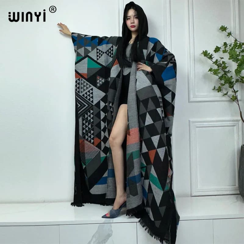 WINYI-Robe à capuche pour femme, tenues d'hiver, haute qualité, manteau chaud, Kaftan féminin, robe 