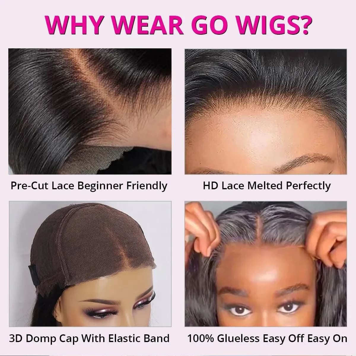 Wear matchs Go-Perruque droite sans colle avec fermeture en dentelle HD, délié pré-plumé, cheveux hu
