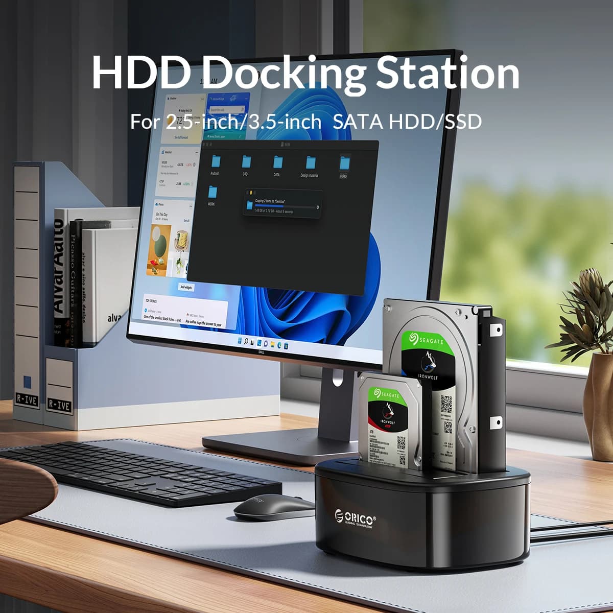 ORICO Station d'accueil pour disque dur double baie pour disque dur SSD 2.5/3.5 pouces avec adaptate