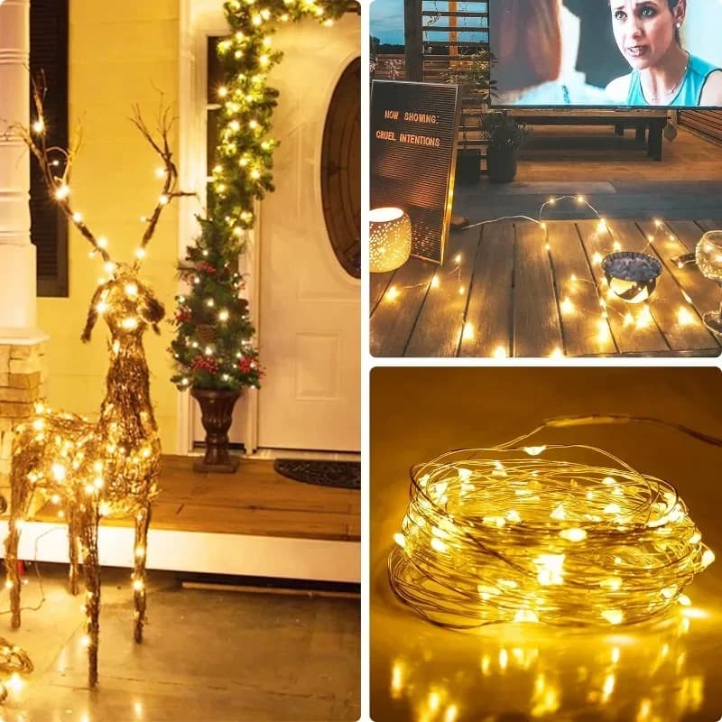 Fil de cuivre USB LED guirlandes lumineuses guirlande fée chaîne lumière pour vacances noël fête de 