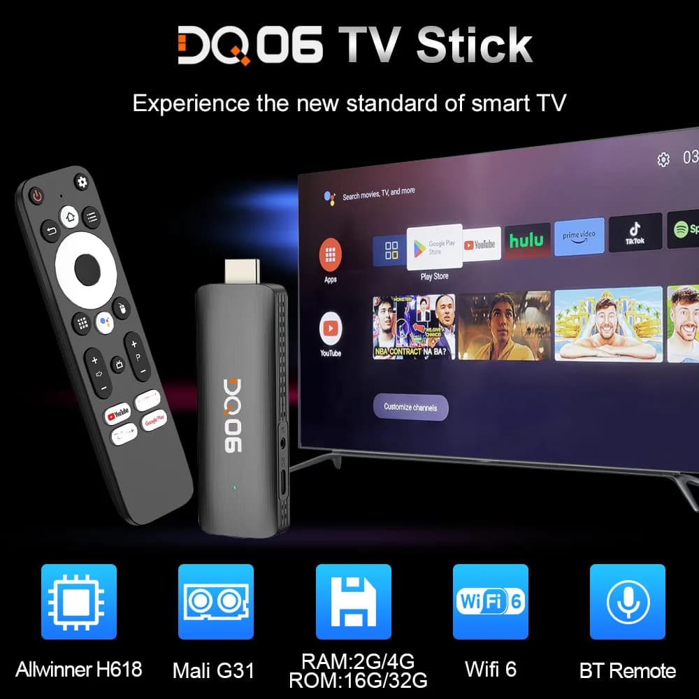 DQ06 ATV Mini clé TV Android12 Allwinner H618 Quad Core Cortex A53 prise en charge 8K vidéo 4K Wifi6