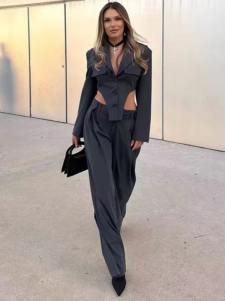 Costume Blazer court Vintage pour femmes, élégant, mode dames, ensemble deux pièces Slim, Streetwear
