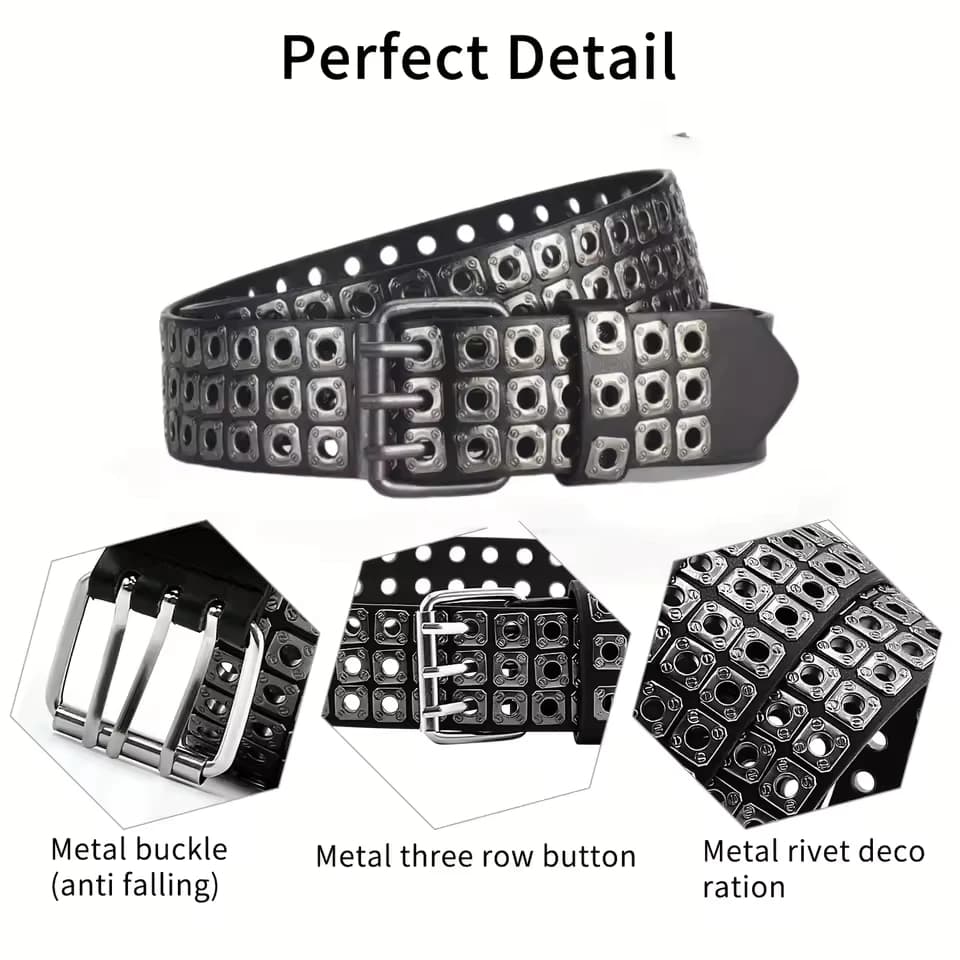 Ceinture pour femmes, perles carrées à la mode, clous en saule, trois yeux d'échappement, Punk Stree