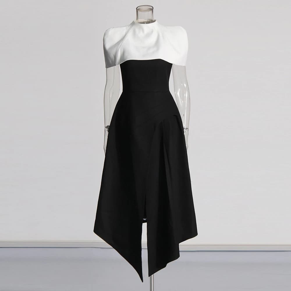 TWOTWINSTYLE détachable cape robes élégantes pour les femmes col carré sans manches taille haute hit