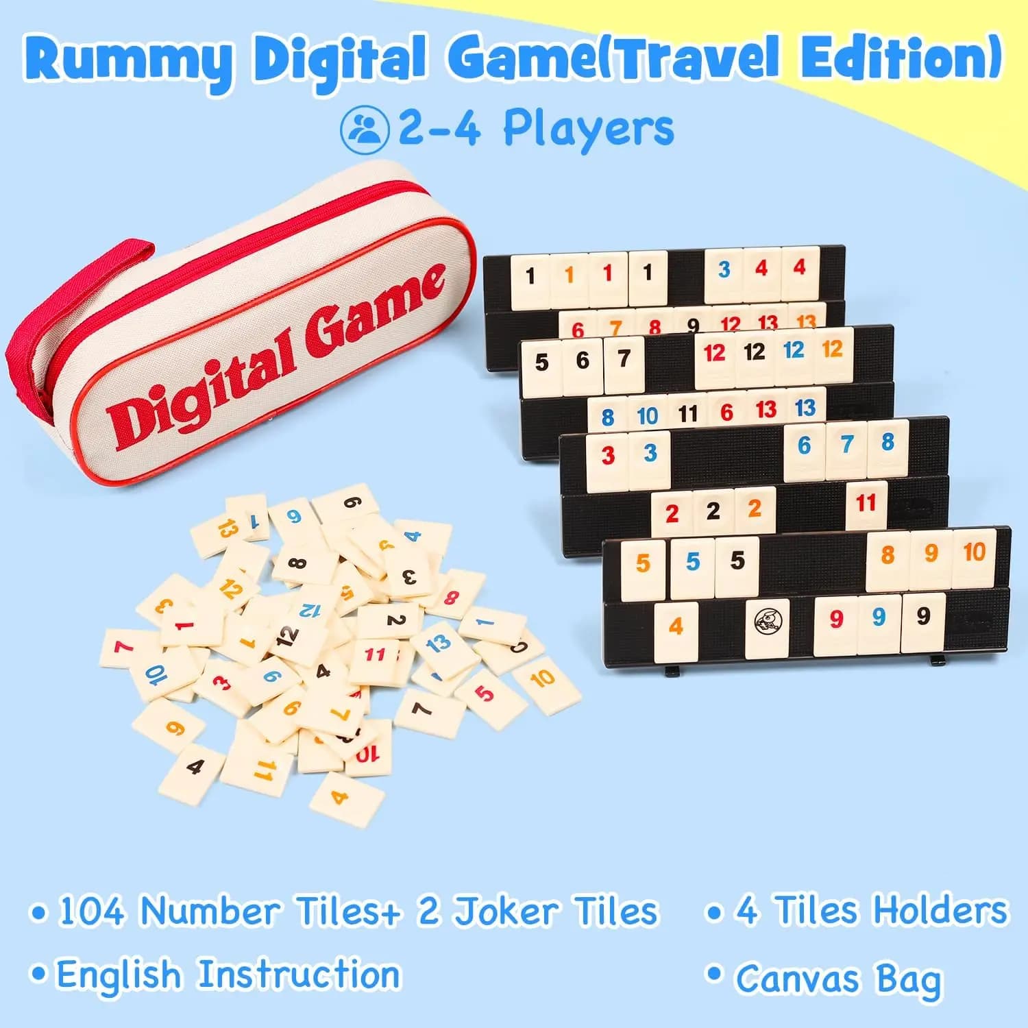 Jeu de cube Rummy avec 4 supports, ensemble de jeu de 106 cube Rummy avec étui portable, ensemble de