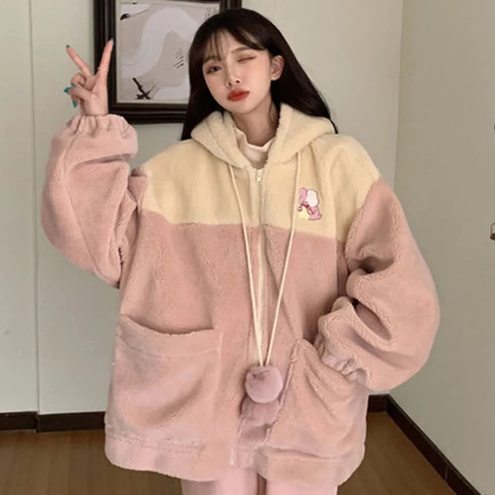 Sweats à capuche College dessin animé japonais Kawaii pour femmes, sweat-shirt en peluche, veste cha