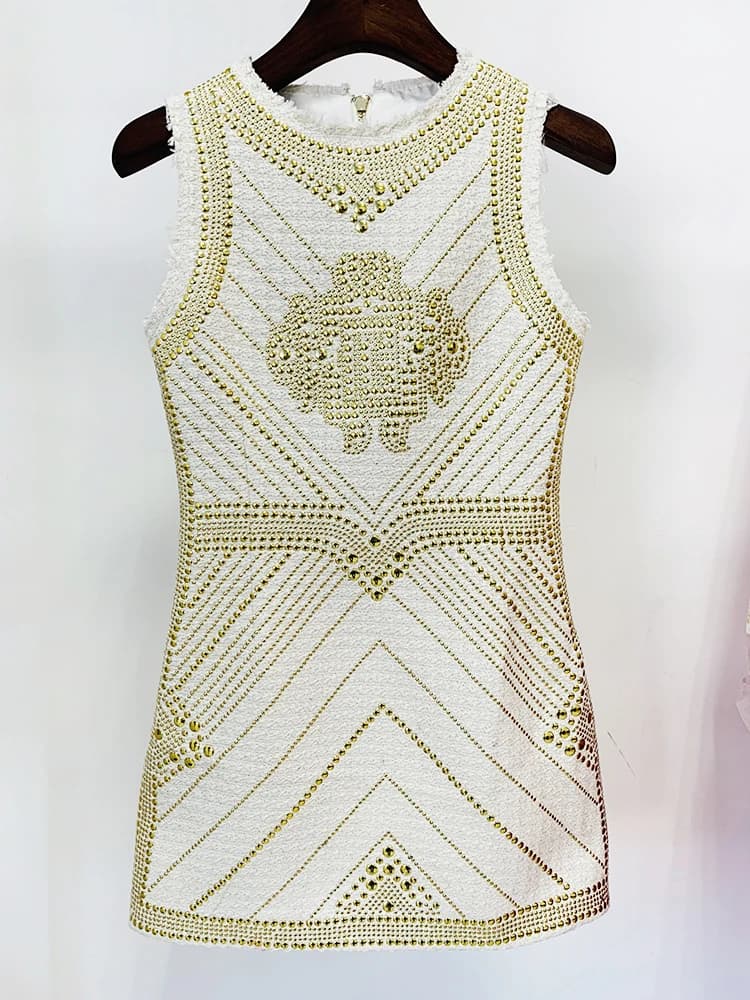 HIGH STREET 2026 Nouvelle robe de créateur tendance pour femmes, sans manches, avec rivets métalliqu