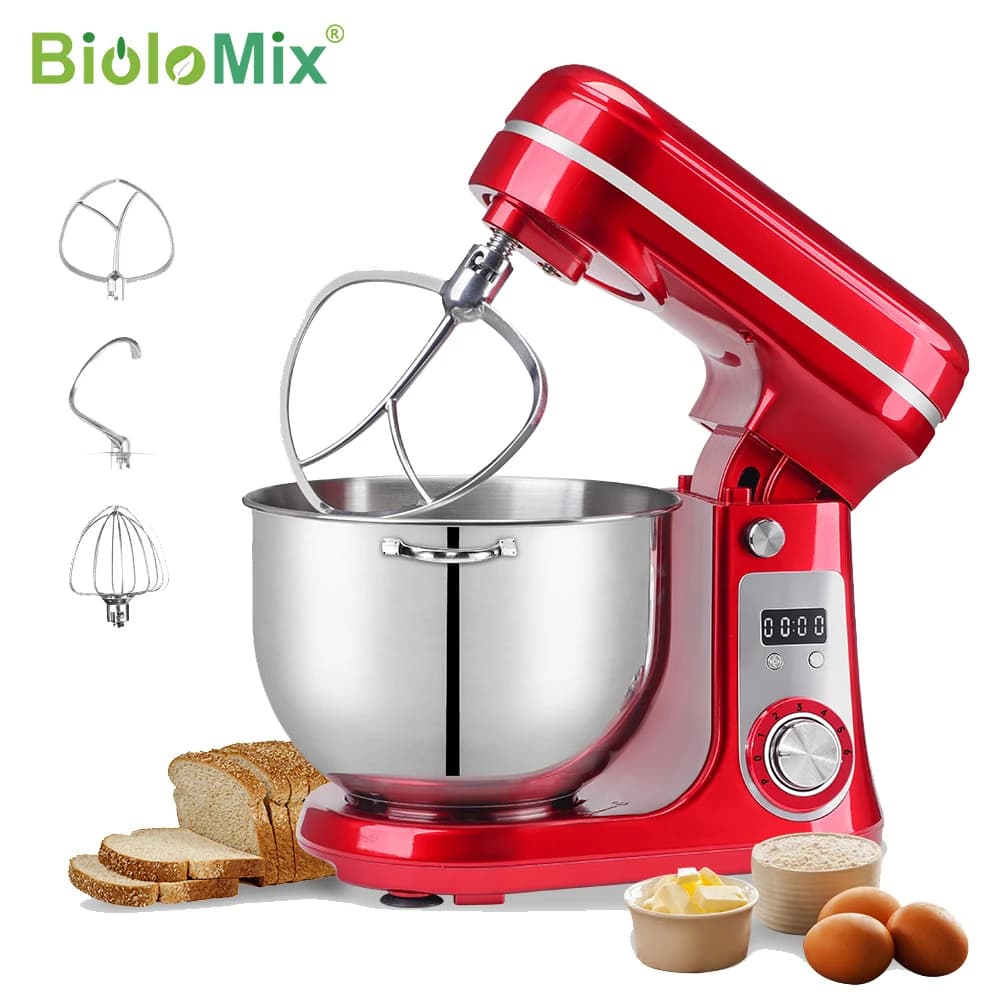 BioloMix Mélangeur sur socle de cuisine, mélangeur, moteur silencieux, fouet à œufs crème, pétrin de