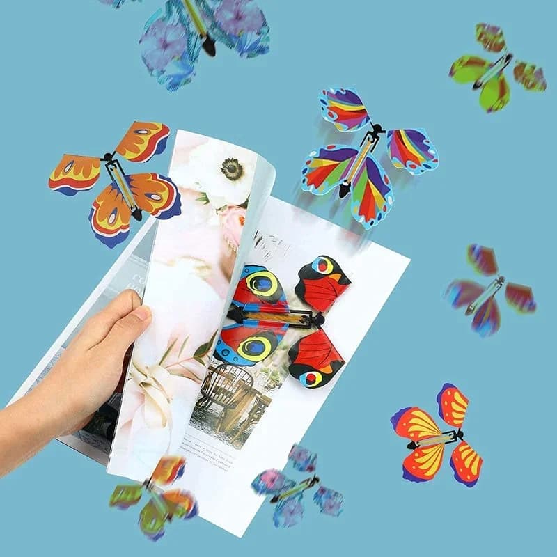 Jouet à remonter papillon volant magique dans le ciel, 10 pièces, cartes alimentées avec bande de ca
