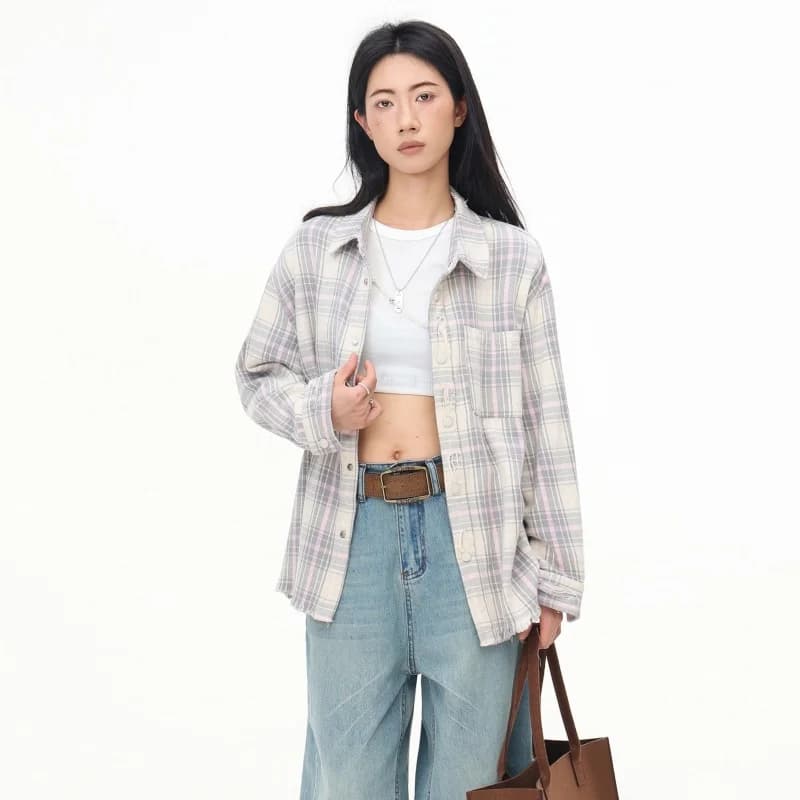 Chemisiers en coton à manches longues pour femmes, chemises à carreaux, mode de luxe, tendance, 2025