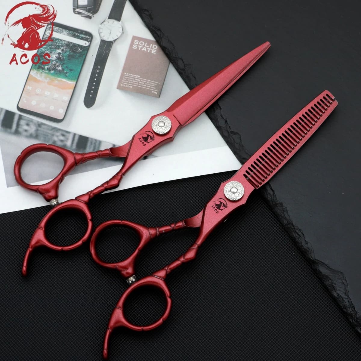 Ensemble de ciseaux de barbier professionnels ACOS, acier 440C, ciseaux à effiler les cheveux de 6 p