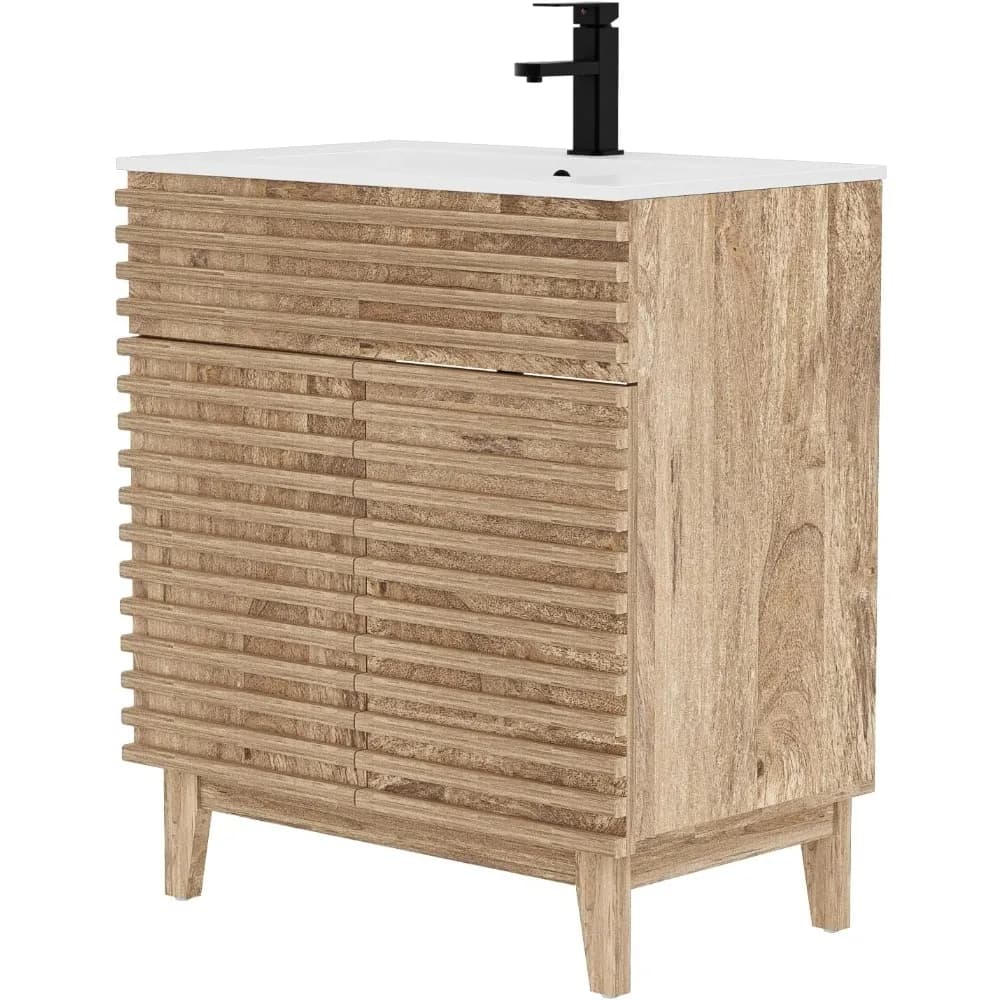 30 vanités de salle de bain avec lavabo combiné, armoire de rangement du milieu du siècle avec rayur