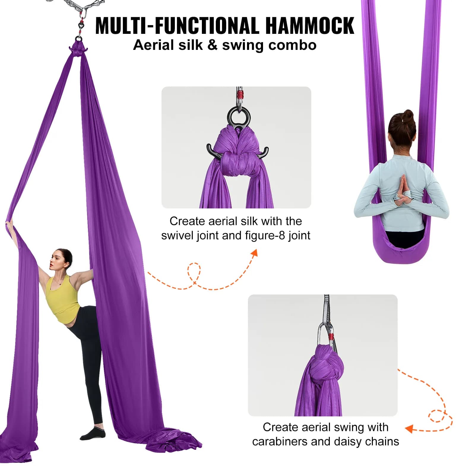 SucceBuy 8,7/11Yards hamac de yoga aérien et kit de démarrage de yoga balançoire accessoire de sangl