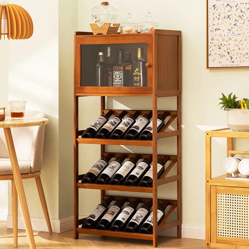 Casier à vin en bambou massif à 3/4 niveaux, support de stockage autoportant au sol, présentoir, éta