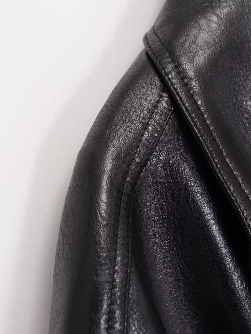 Nouvelle collection printemps 2026 ETJ pour femme - Manteau en similicuir moelleux à col montant et 
