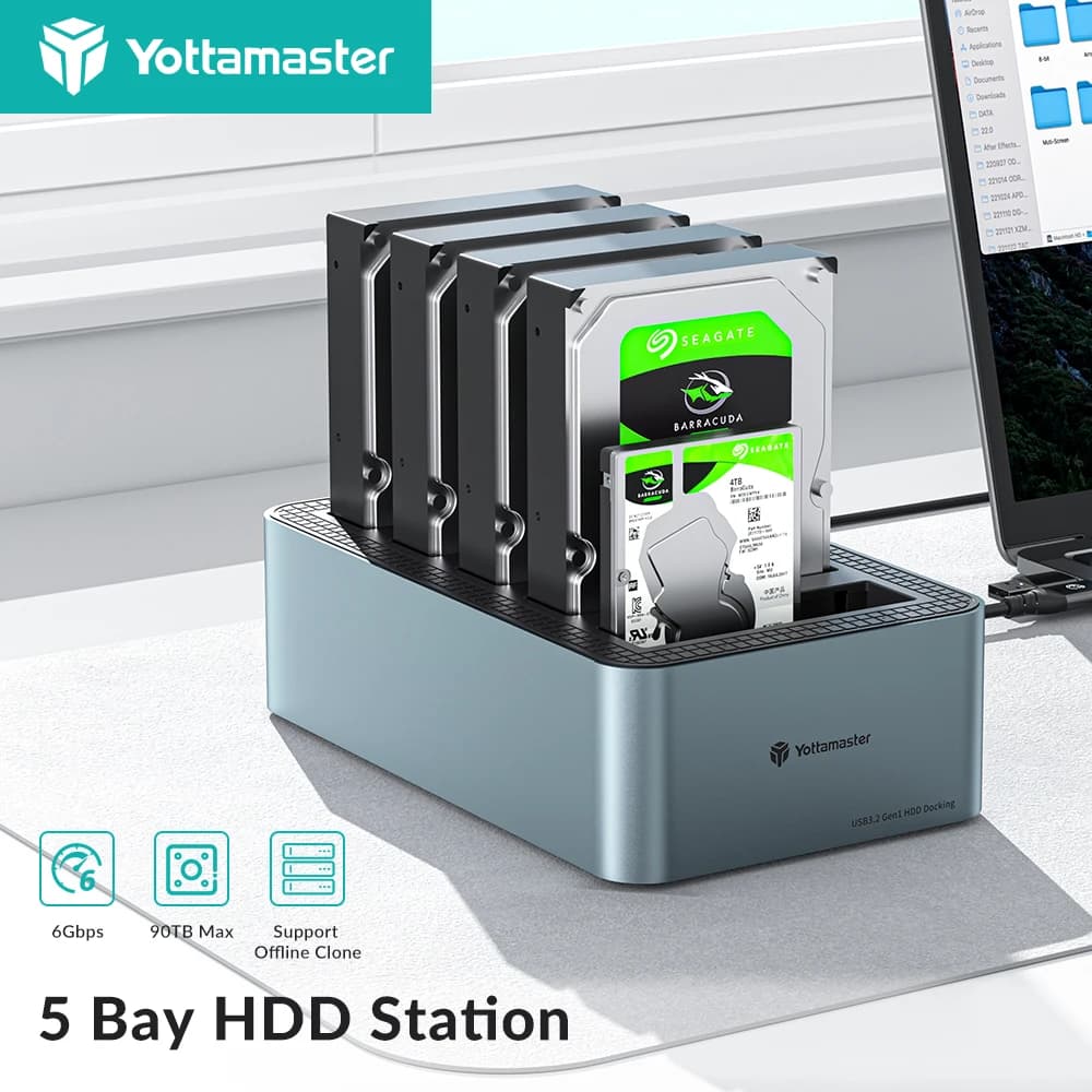 Yottamaster Station d'accueil HDD 5 baies avec Clone hors ligne SATA vers USB3.0 2.5 "3.5'' Station 
