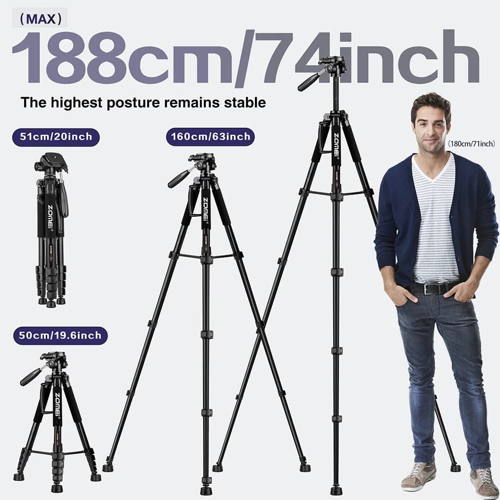 Zomei Q188 188 cm accessoires de photographie professionnels caméra vidéo trépied DSLR pour téléphon