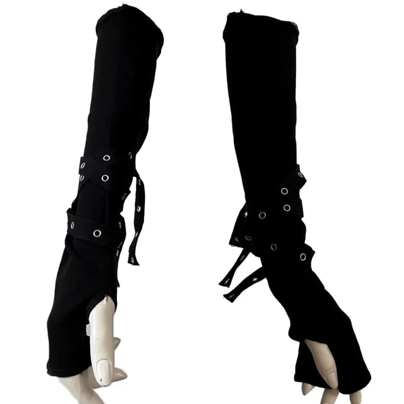 Mancommuniste gothiques noires unisexes, manchette de protection solaire, gants à demi-doigts Haraju