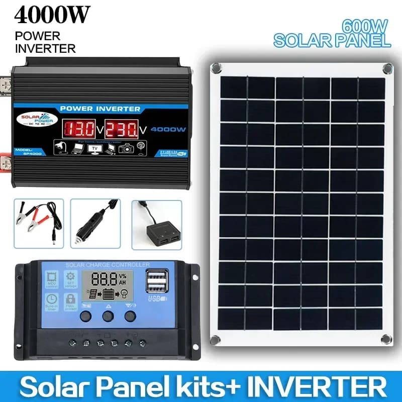 Système de panneaux solaires 12V vers 110V/220V 600W, contrôleur de charge de batterie, kit onduleur