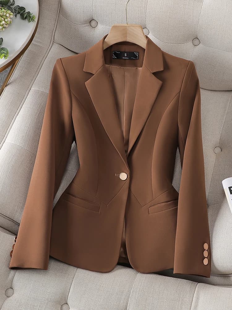 Blazer formel pour dames de bureau pour femmes, veste mince, beige, café, noir, vêtements de travail