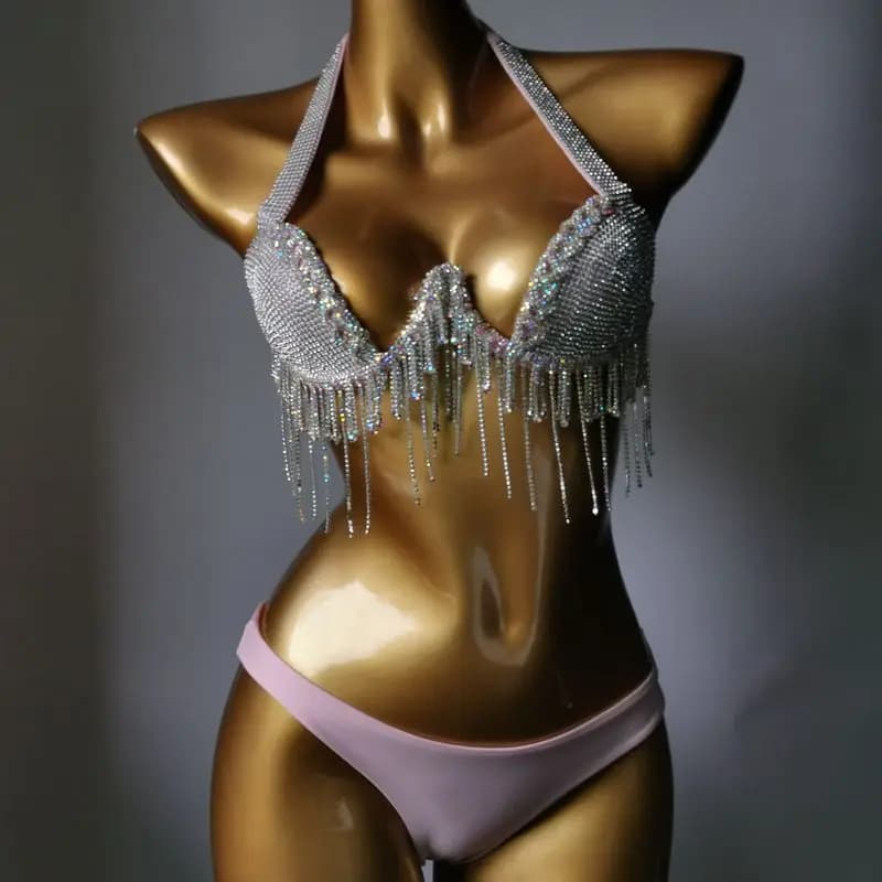 Bikini en cristal avec tige, maillot de bain blingbling, maillot de bain populaire, mode bar, 2023