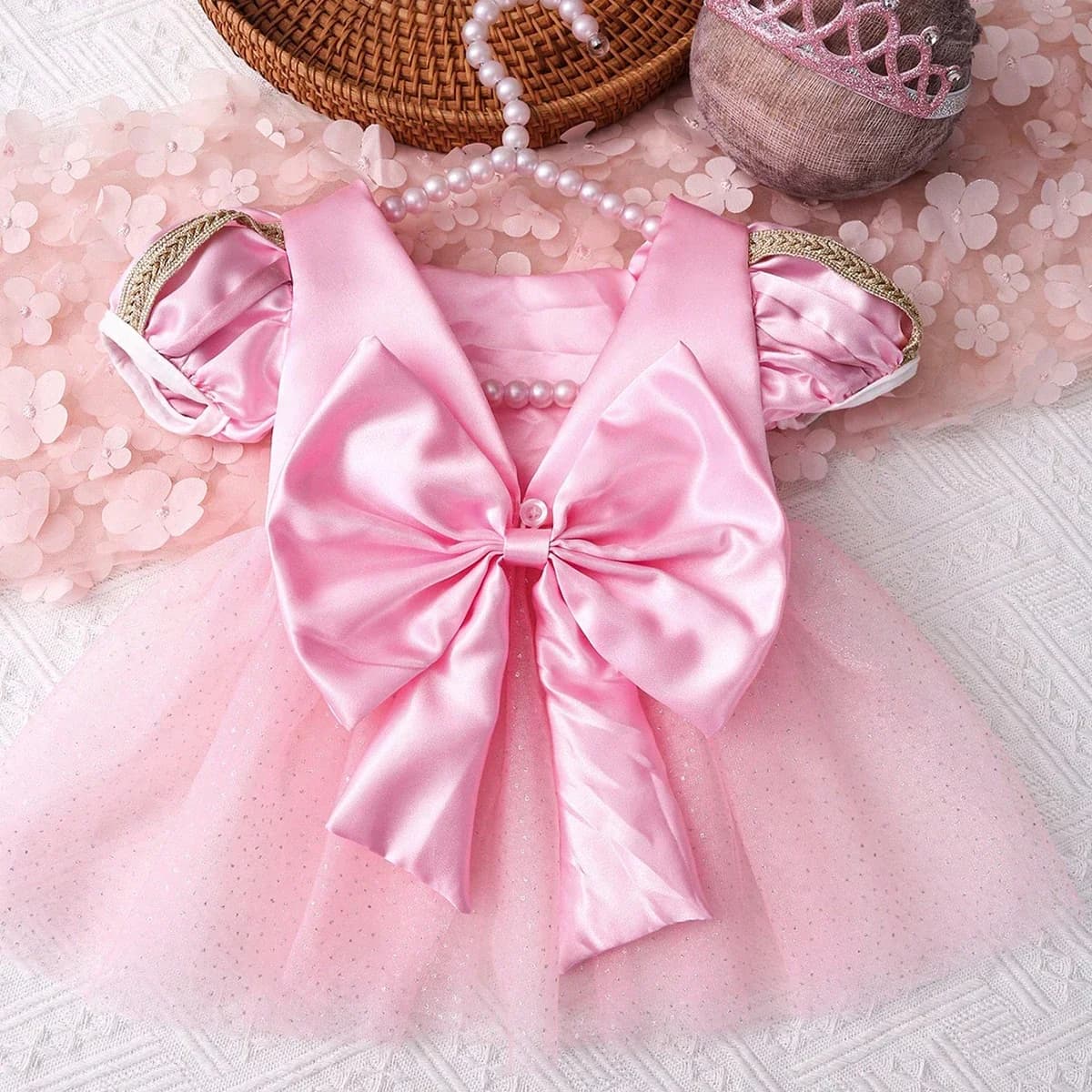Ysteed nouveau-né nœud en mousseline de soie princesse robe rose bébé fille Photoshoot Costume acces