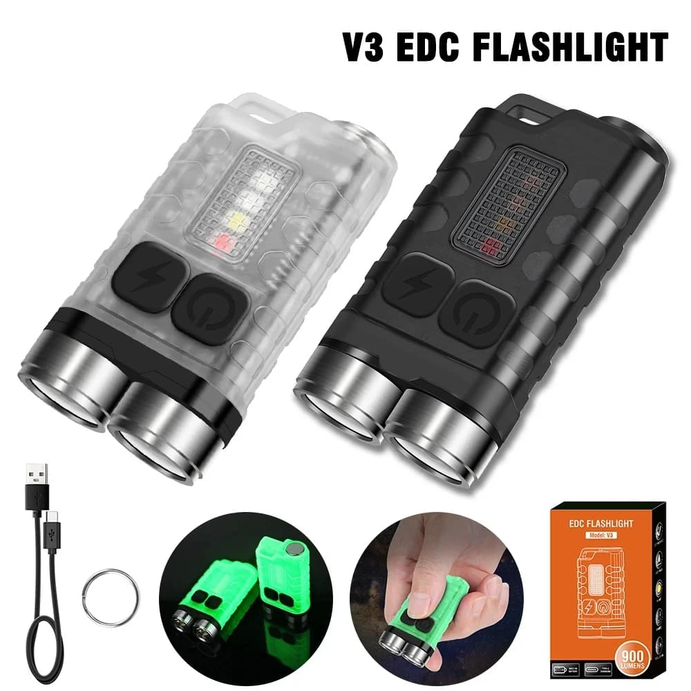 Mini porte-clés Portable lampe de poche LED TYPE C Rechargeable Camping randonnée lanterne haute pui