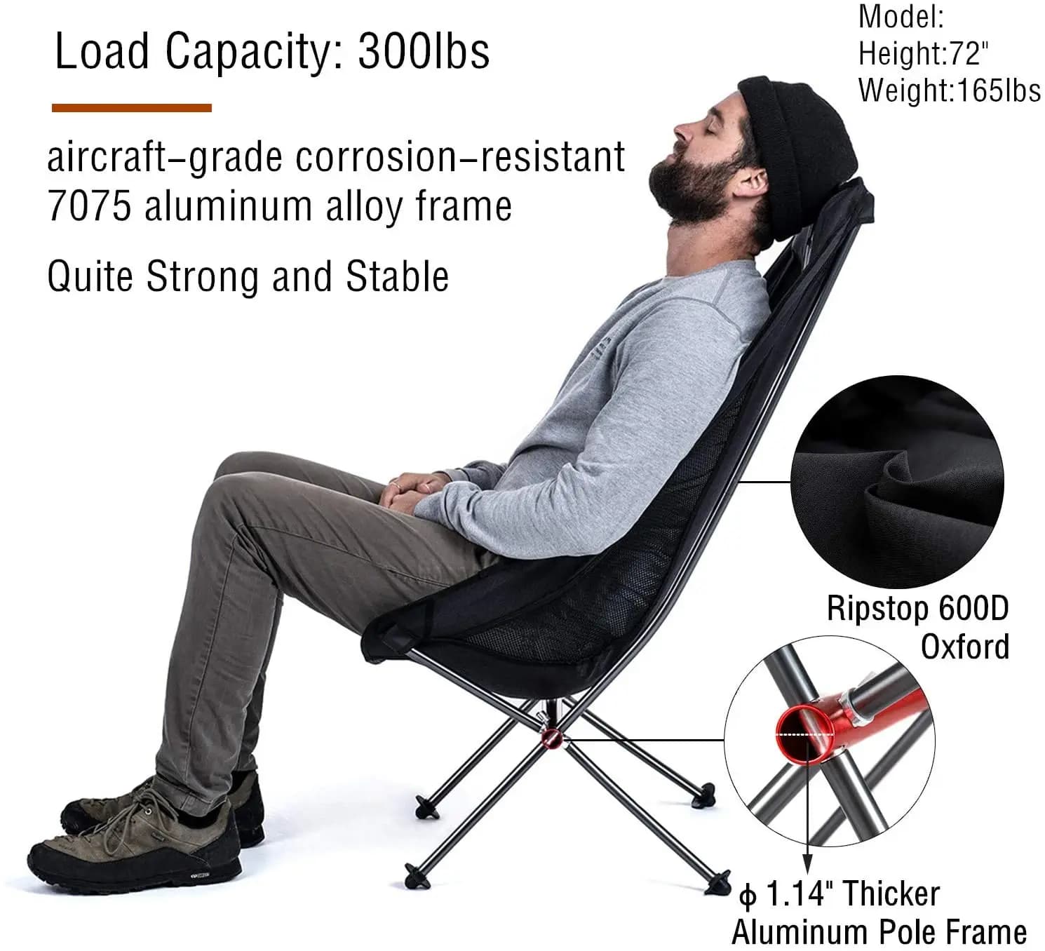 Chaise lunaire pliante ultralégère, en alliage d'aluminium, pour camping, plage, pêche, pique-nique,