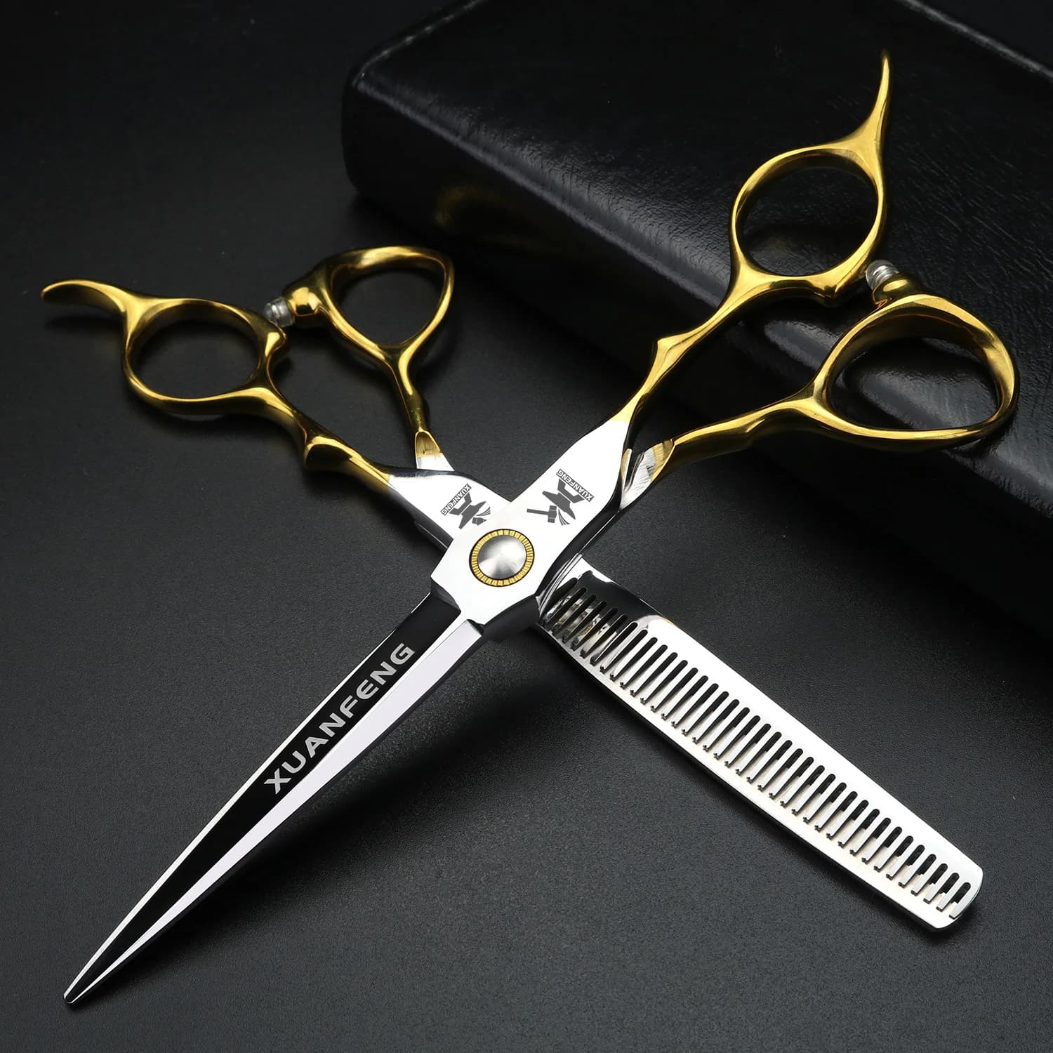 XUANFENG ciseaux à cheveux professionnels à poignée dorée 6.5 "440C ciseaux de coupe de barbier en a