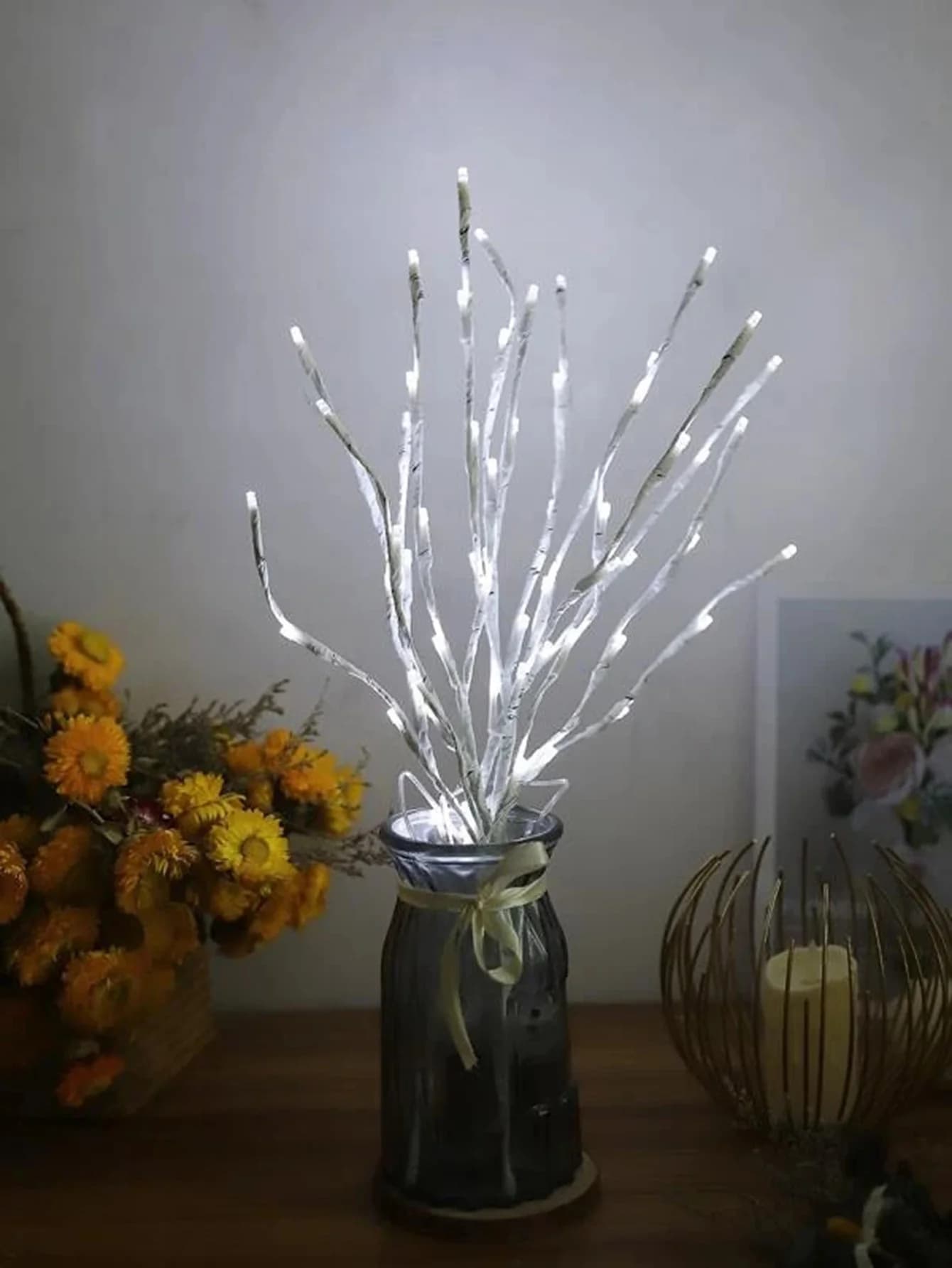 Branches de bouleau blanc à piles, 20 guirlandes lumineuses féeriques LED, Branches de saule pour la