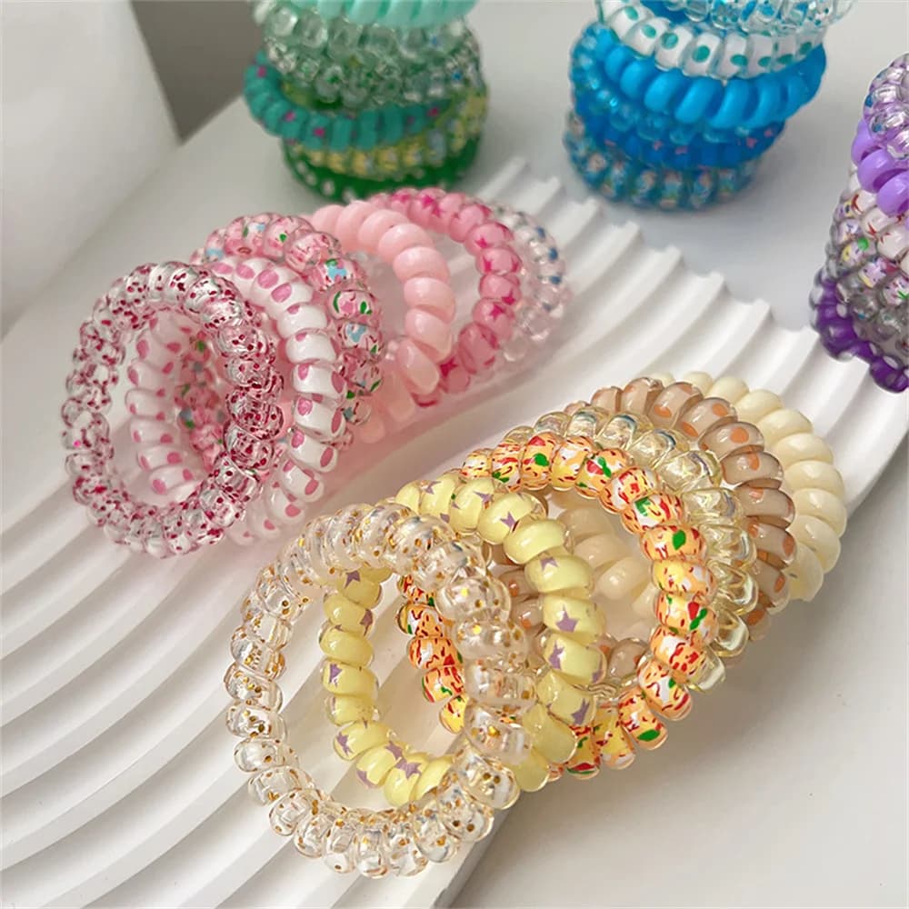 Cravates en spirale colorées pour femmes et filles, anneaux de cheveux en résine, bobine de MSI, por