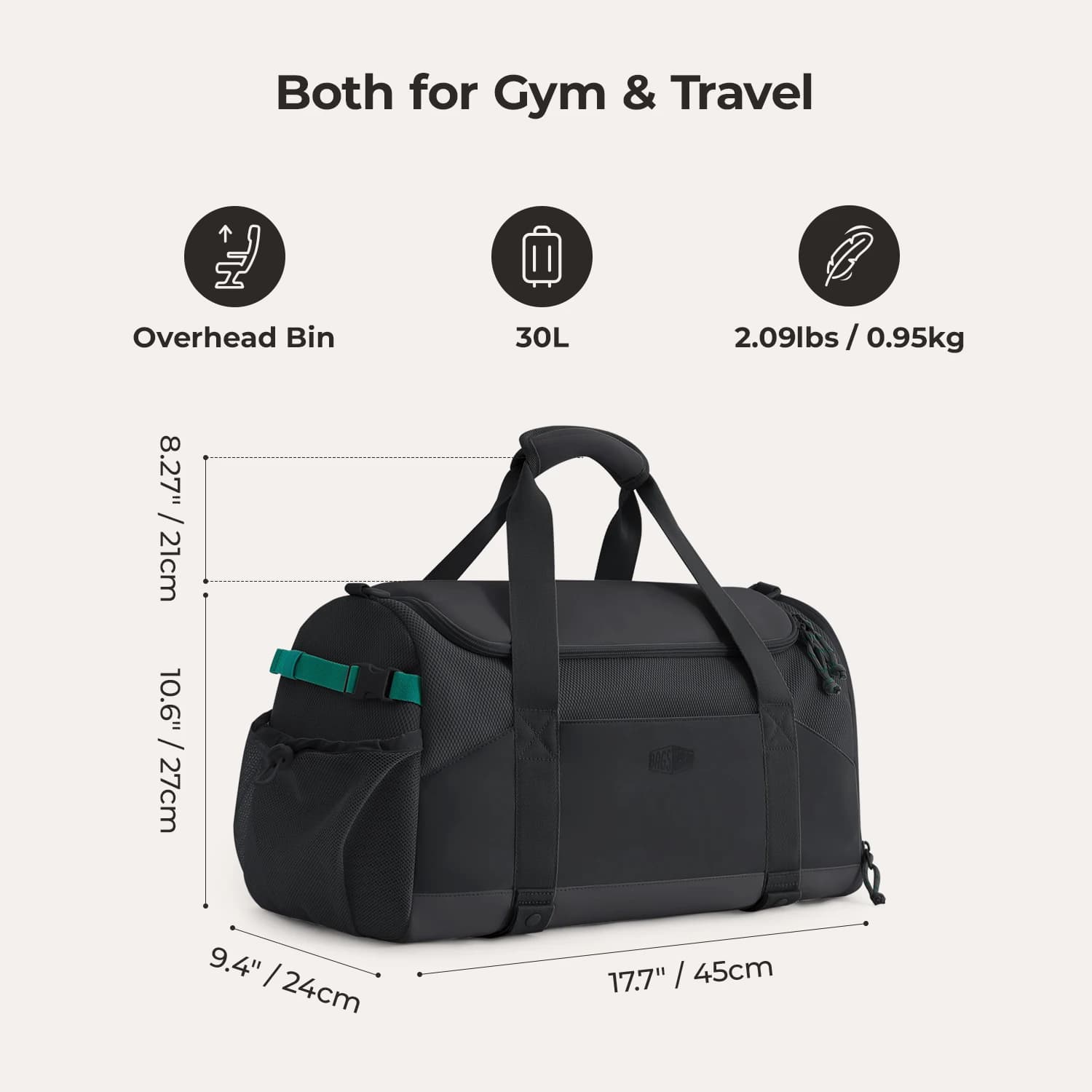 BAGSMART Sac de voyage de grande capacité, sac de sport léger avec compartiment à chaussures, poche 