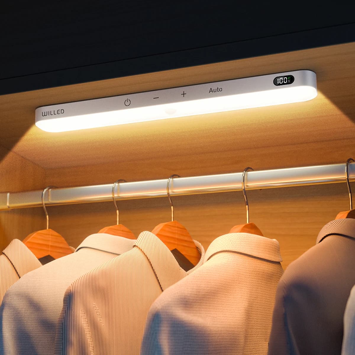 WILLED lumière chaude capteur de mouvement armoire lumière batterie affichage 60 LED barre lumineuse