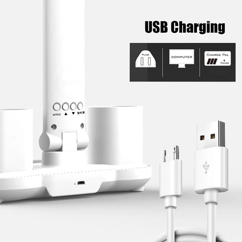 Lampe de bureau multifonctionnelle 3 en 1, lampe de bureau LED pliante à quatre têtes avec ventilate