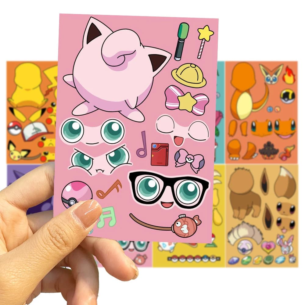 8/16 feuilles Pokemon Anime Pikachu Gengar Puzzle autocollants faire un visage enfants dessin animé 