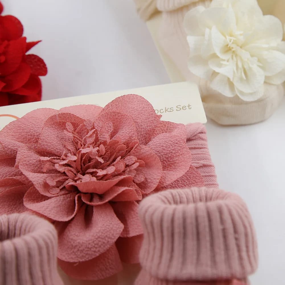 3 pièces/ensemble dentelle fleur bébé bandeaux chaussettes coton antidérapant cheville 0-12M bas lar