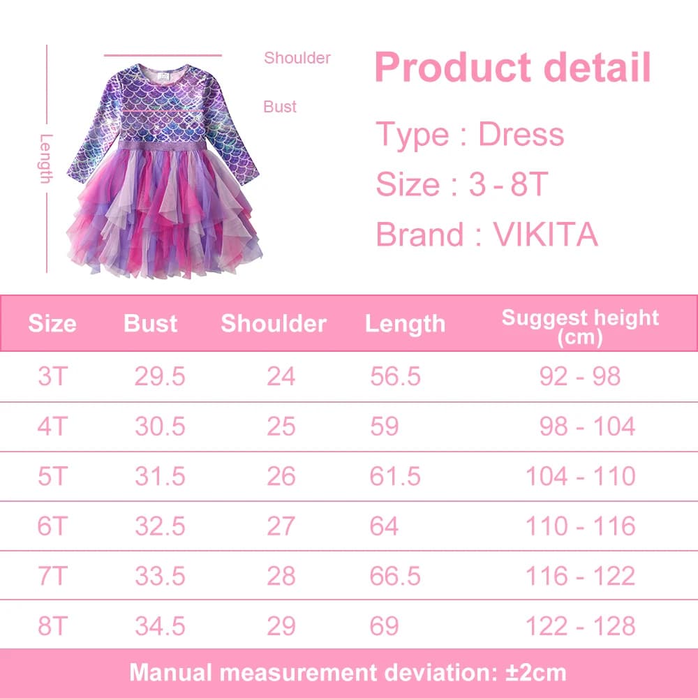 VIKITA-Robe Tutu à Manches sulfpour Fille, Tenue de Princesse, Irrégulière, en Tulle et Maille, Impr