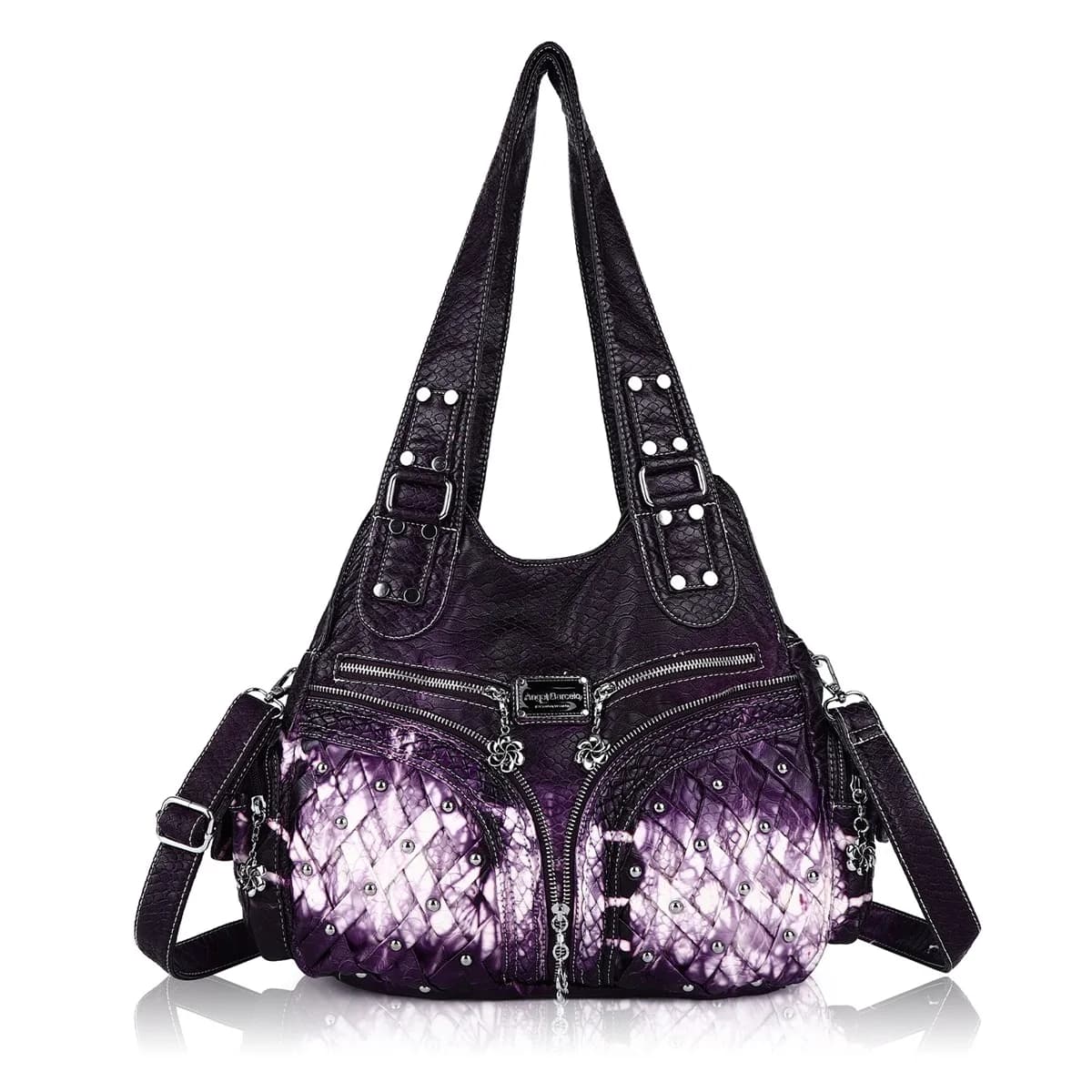 Sac vintage pour femmes, sac à bandoulière en PU violet, sac décontracté à plusieurs poches, sac mes