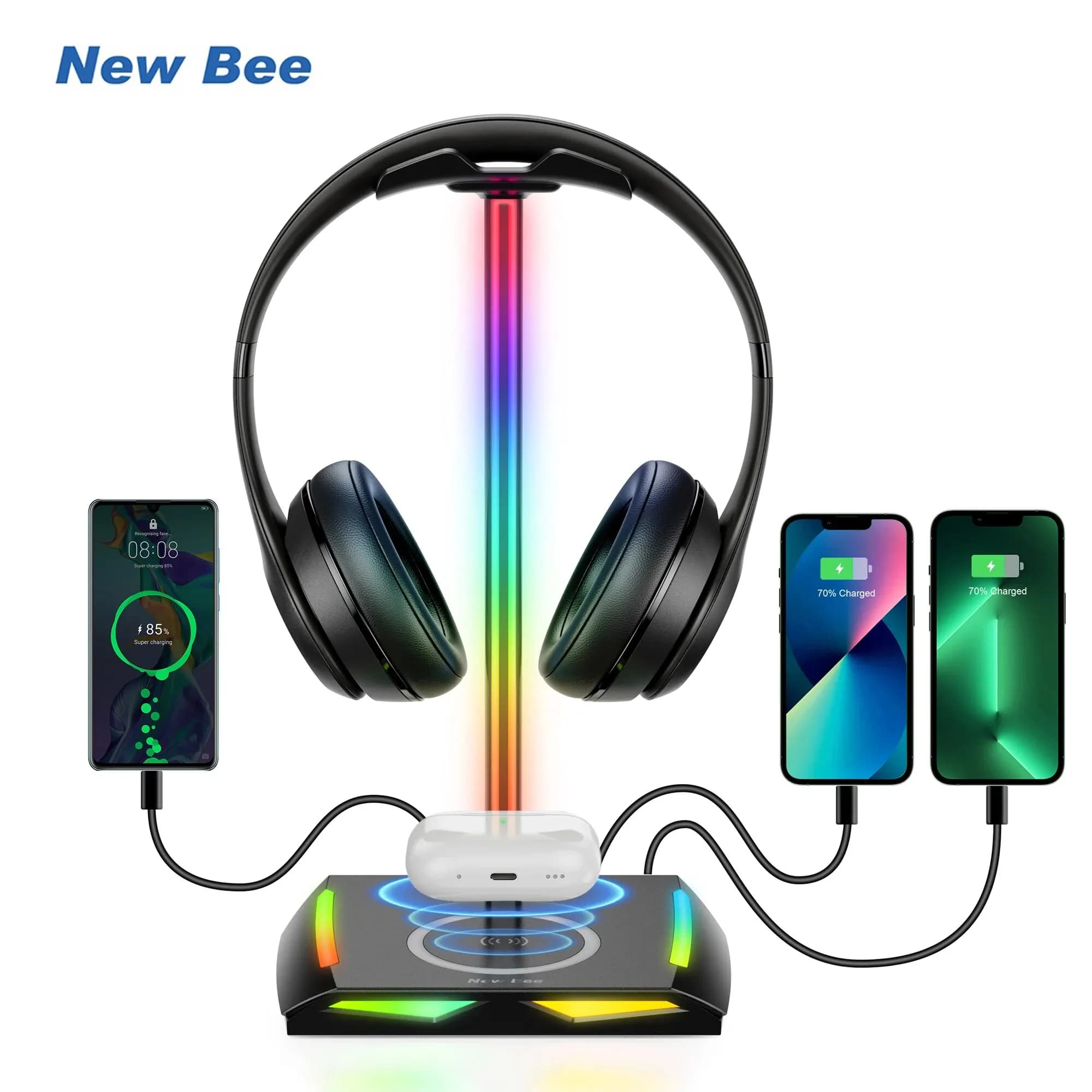 Nouveau Bee Z12 RGB support de casque avec Base de chargeur sans fil support de casque de jeu de bur
