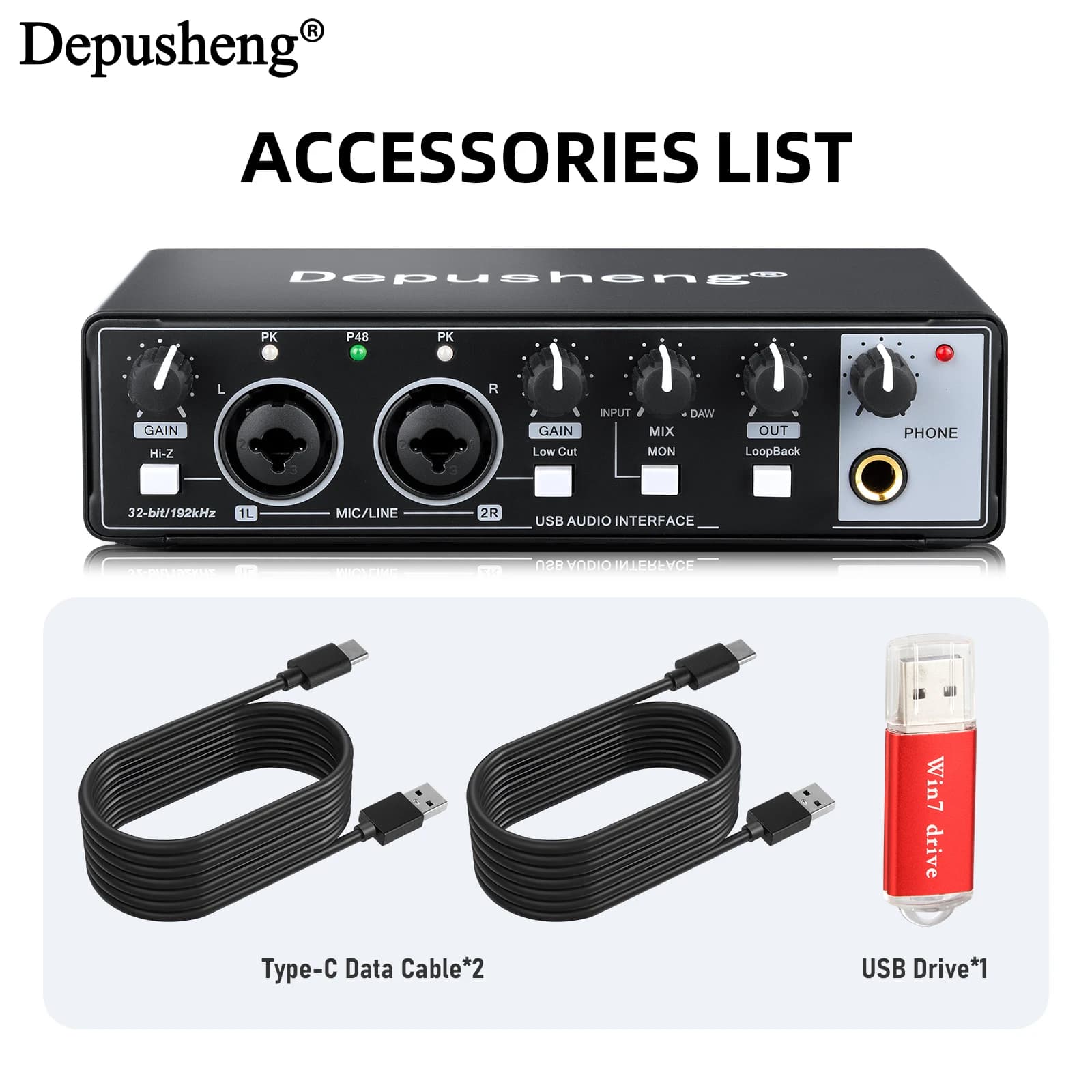 Interface audio Depusheng MD22 USB 3.0, carte son avec monitoring pour enregistrement live de guitar