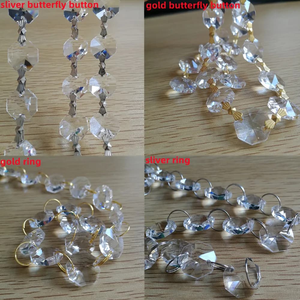Chaînes de perles octogonales en verre de cristal de 14mm, toutes les couleurs, guirlandes suspendue