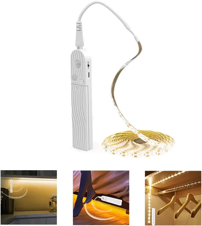 Bande Lumineuse LED avec Capteur de Mouvement PIR et Batterie de 5m, Veilleuse à Induction, Sous-meu