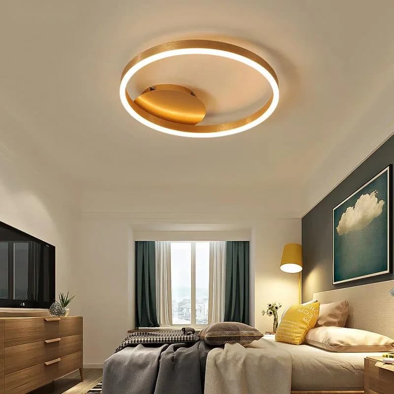 Lustres Led dorés pour la maison, 3 cercles, chambre à coucher, salon, salle à manger, lustre marron