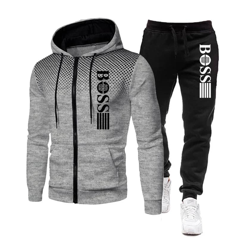 Ensemble deux pièces à capuche et pantalon décontracté pour homme, vêtement de sport chaud et fitnes