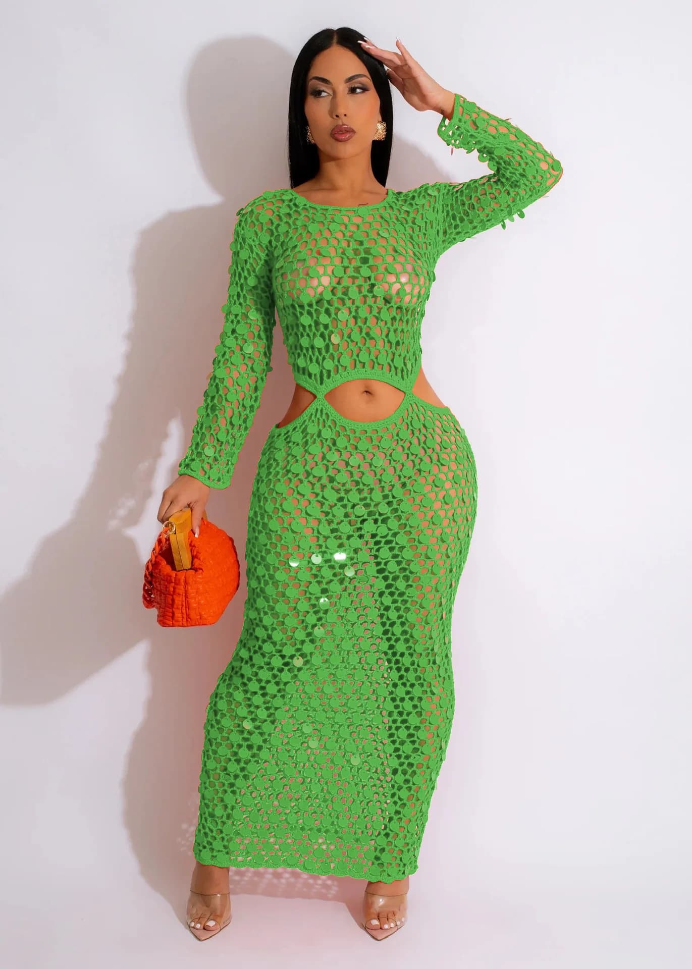 BKLD couleur unie nouvelles robes pour femmes 2025 tricoté résille transparent décontracté évider pa