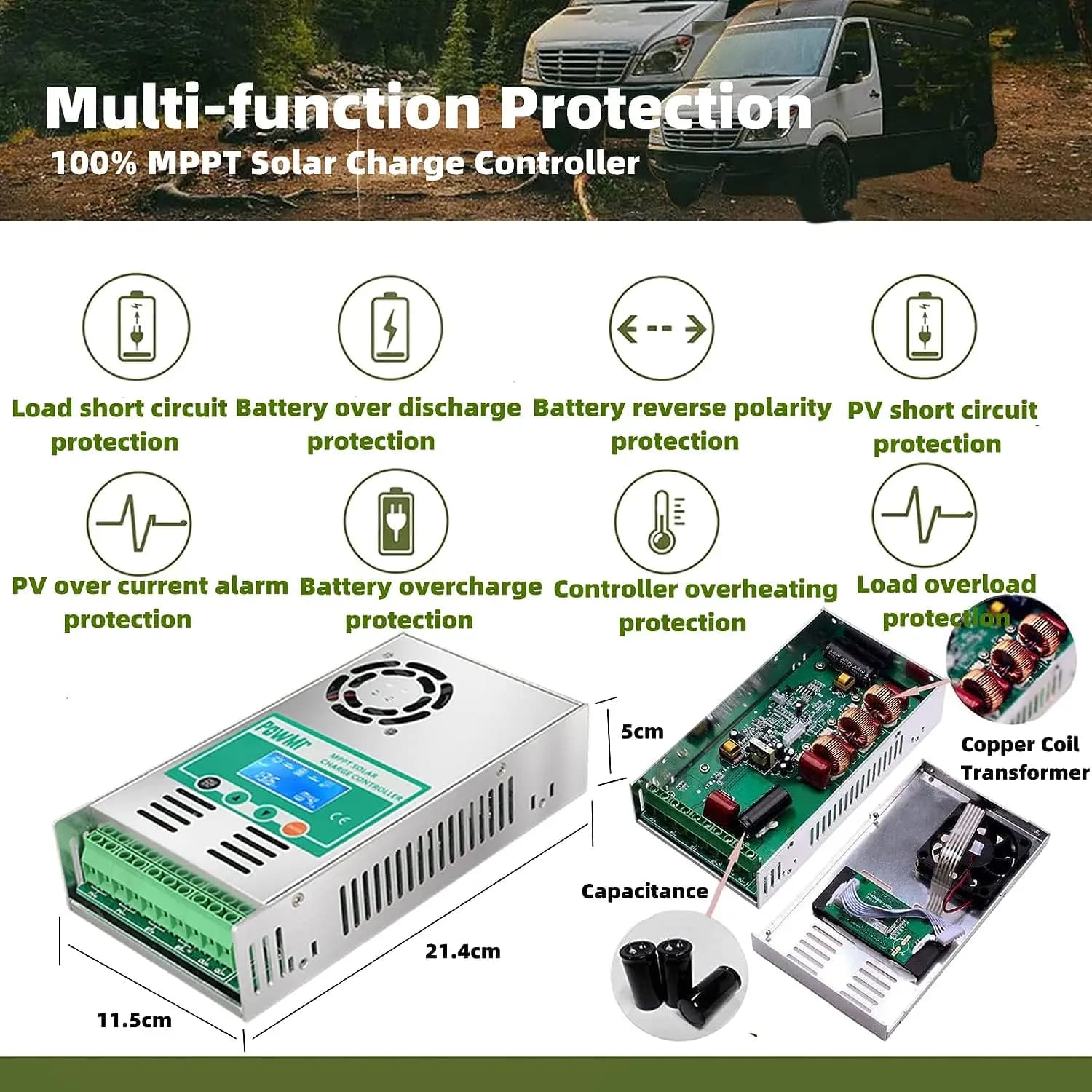 PowMr-Contrôleur de charge solaire, 60A, MPPT, rétroéclairage, 12V, 24V, 36V, 48V, batterie au lithi