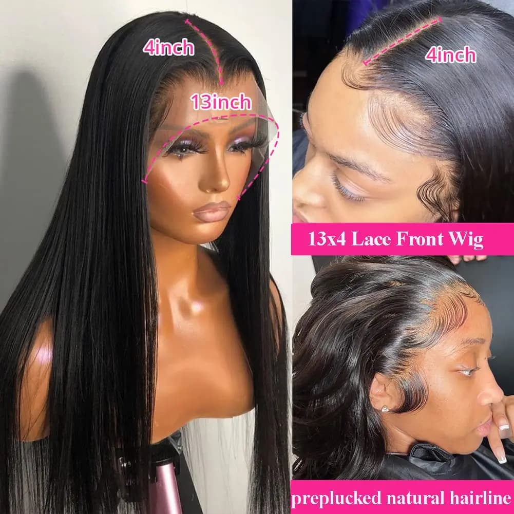 Sophia-Perruque Lace Front Brésilienne Naturelle, Cheveux Lisses, 13x4 13x6 HD Transparent, Densité 