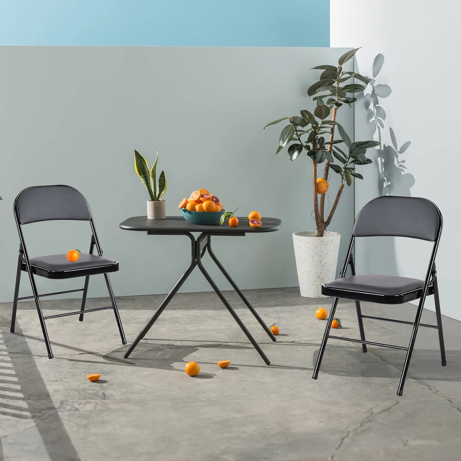 JIAN-Lot de 4 chaises pliantes rembourrées en cuir, en métal robuste, facile à utiliser, rangement, 